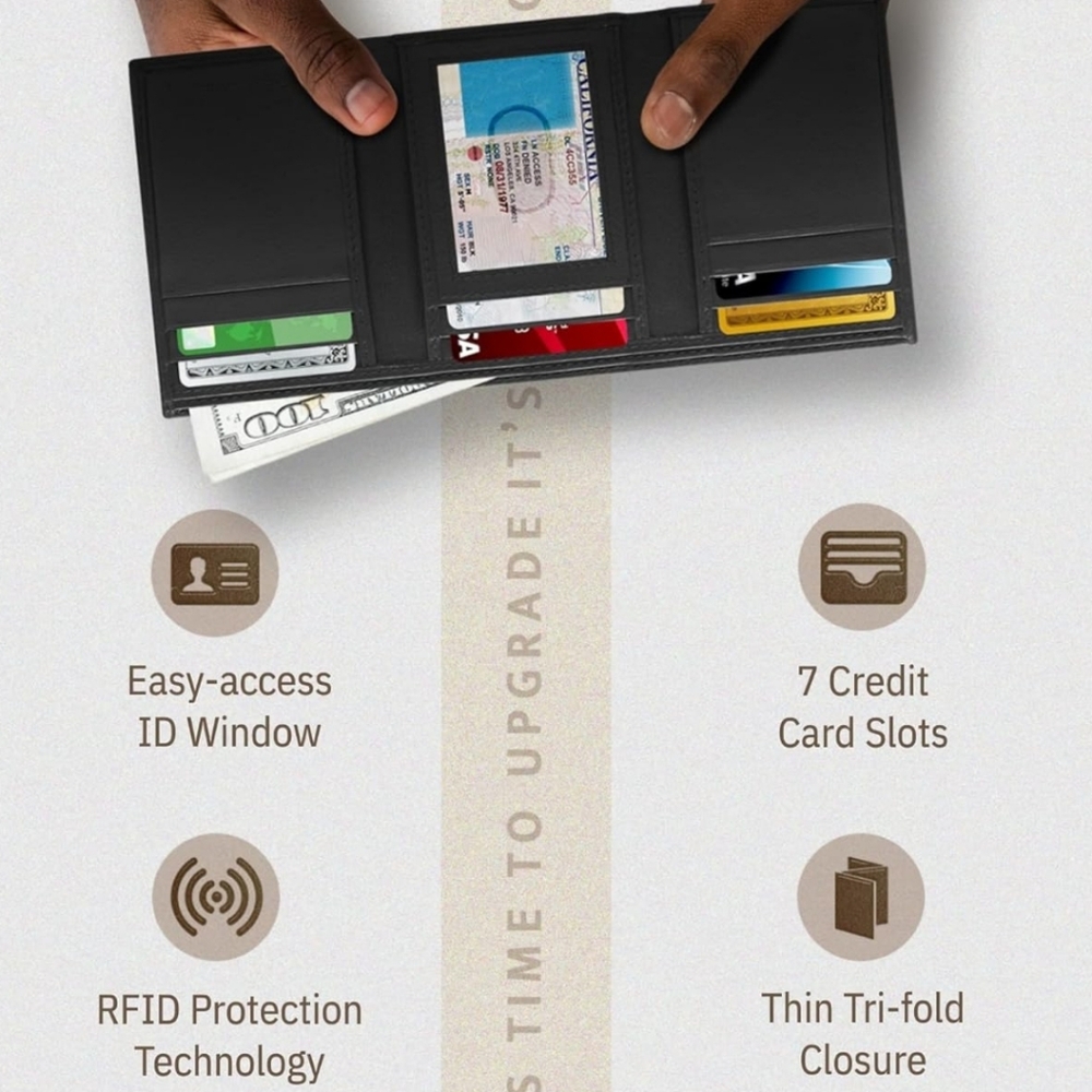 Leather Trifold Wallet Black - Picture 3 of 4